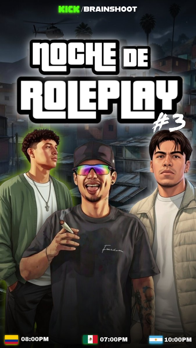 Oh shit, here we go again 🗣️🔥
NOCHE DE ROLEPLAY #3
<a href="/Th3_Sailenz/">Th3Sailenz</a>  ✖️ <a href="/DarkMike_KICK/">DarkMike</a> 
Hoy a las 08:00PM! 
Caigan a parchar un rato 👀