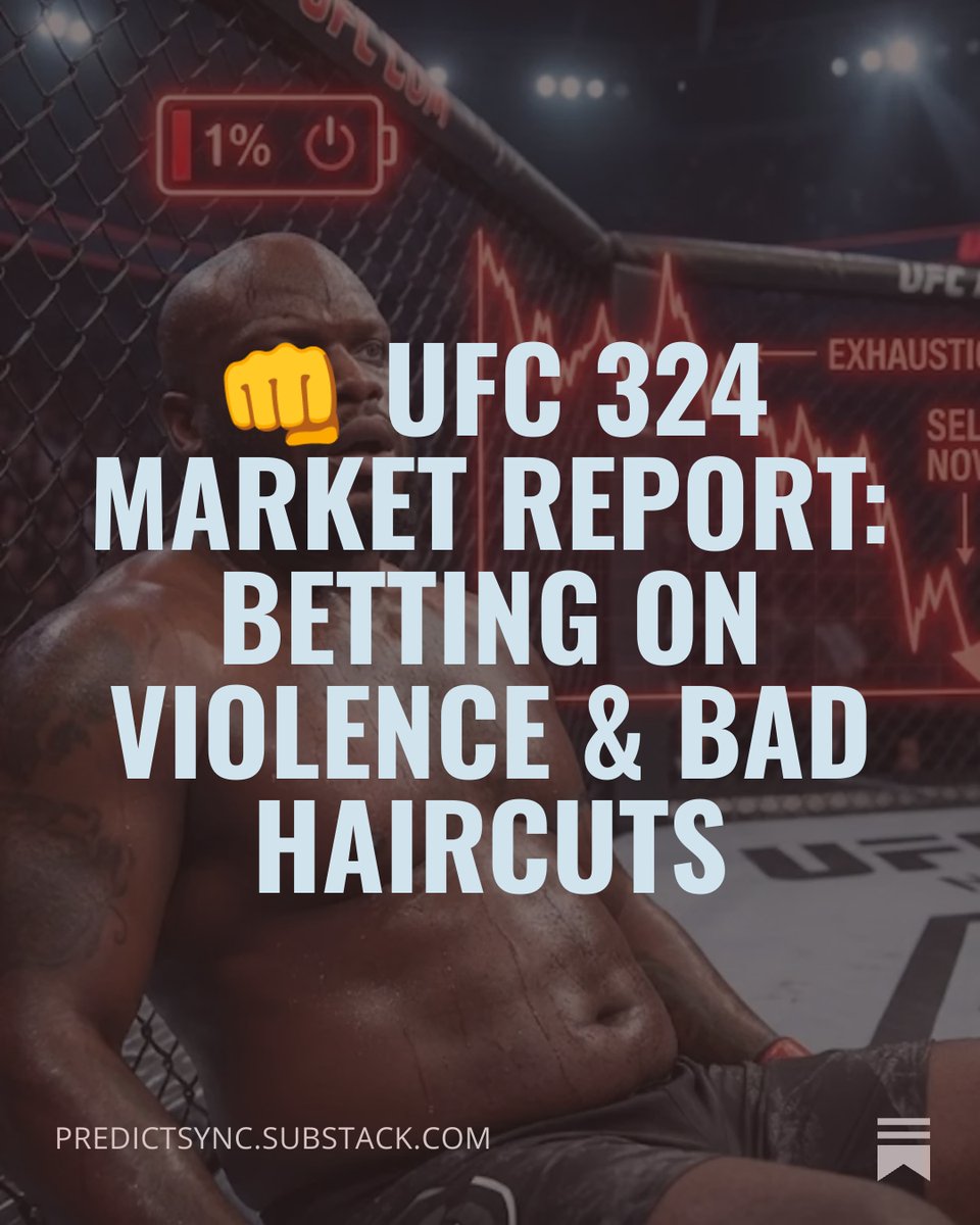 predictsync's tweet image. #UFC 324 is tonight. 📉

If you are betting on Derrick Lewis after Round 1, you hate money.

We broke down the "Adrenaline Dump Short" and 2 other live trading strategies to profit from the chaos in the cage.

Don't just watch the fight. Trade the panic. 👇…