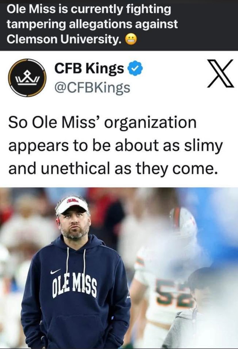 ClemSportNews's tweet image. Like I’ve said all weekend Ole Miss has got the majority of CFB fans and media calling them out. It’s not just Clemson fans. It’s everywhere and anyone notice Golding is HIDING from the press. If you’re not guilty of anything why would you let Dabo call u and your GM out.. He’s…