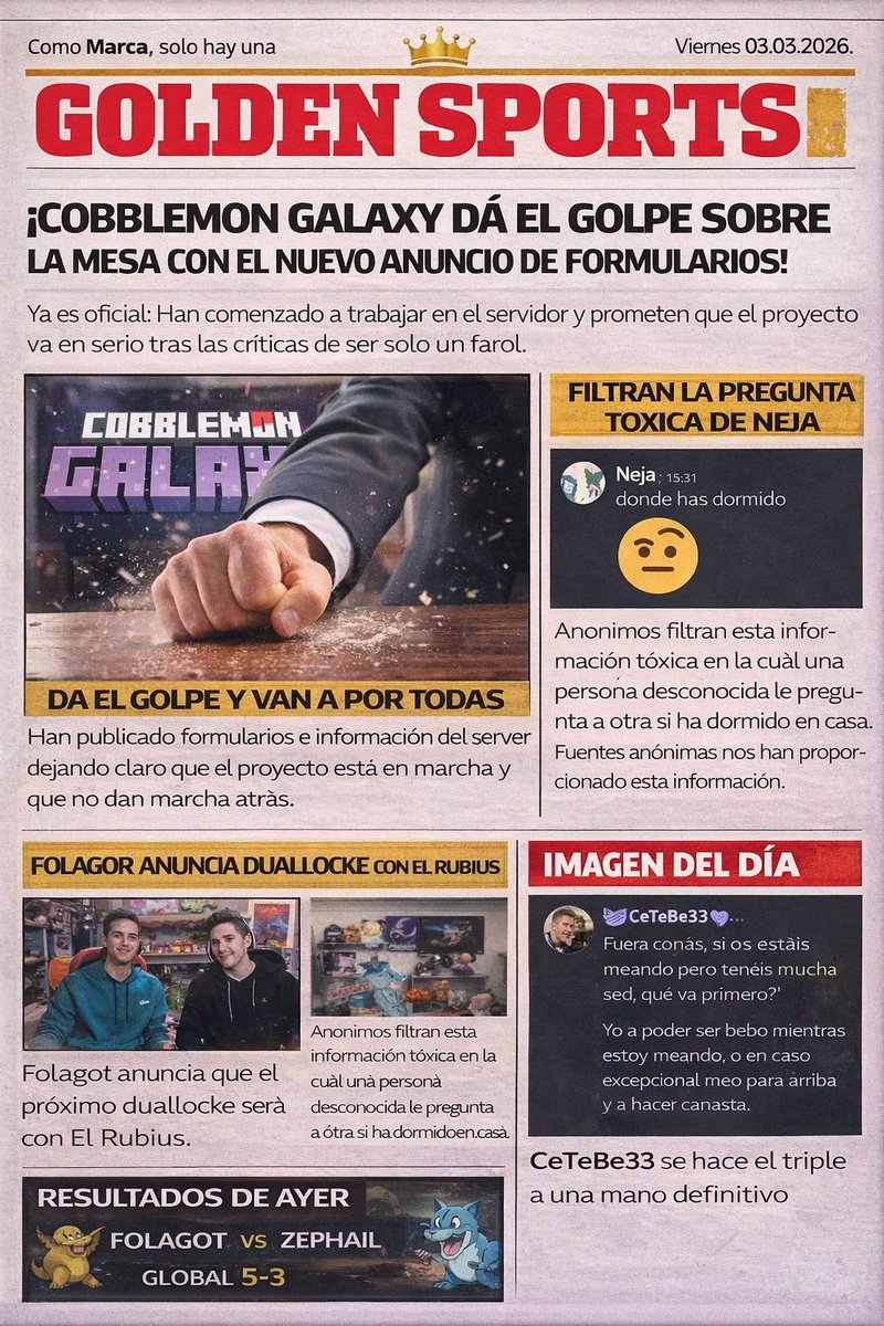 Día 5 de Breaking News hasta que empiece Cobblemon Galaxy, uno no se puede ir a dormir sin sus noticias diarias