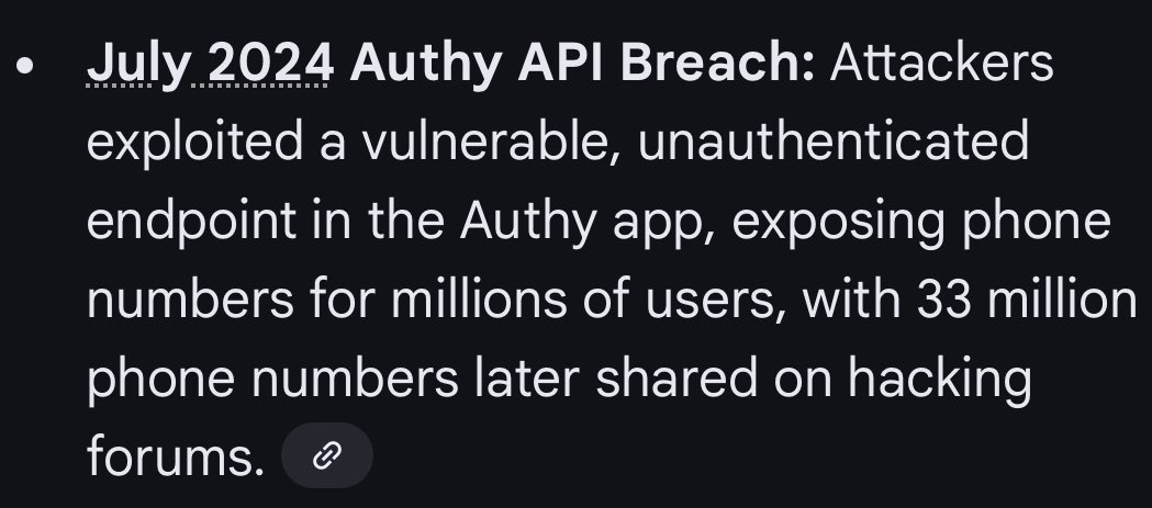 To everyone who wasn’t aware, like myself, <a href="/Authy/">Authy</a> had a breach last year and loads of accounts were hacked. I’ve been getting hacked on different accounts for months, despite that I take my security seriously &amp; am always careful. If you use Authy, please go make sure that you