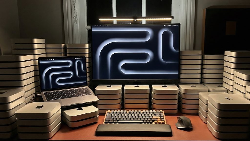 NoahEpstein_'s tweet photo. The urge to buy 100 Mac minis right now is wild. 

This is how I want my set up to look and just have clawd bots coming out my ass. https://t.co/ajdUeYPSgf
