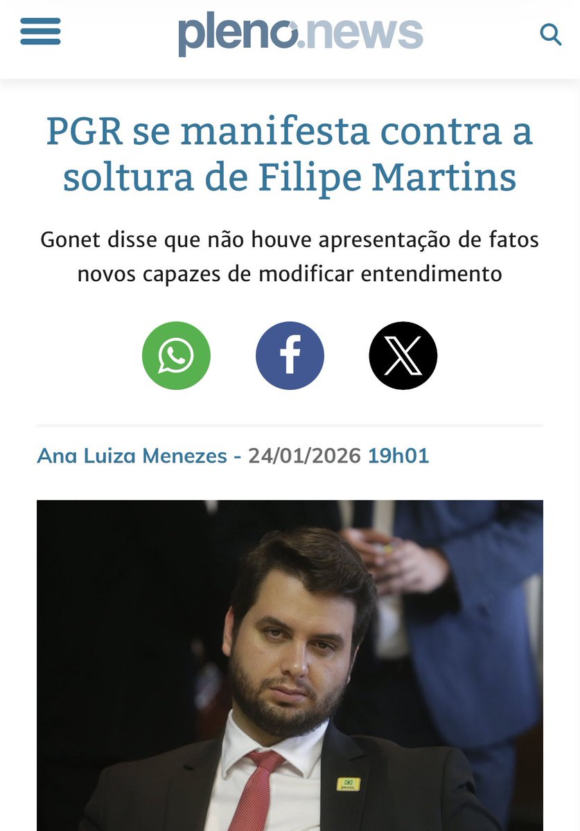 Absurdo! A PGR se manifesta contra a soltura de Filipe Martins, mesmo com a prova de que não teve nenhum acesso à rede social.  
A tirania continua a todo vapor.