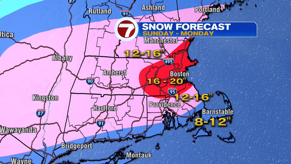 jreineron7's tweet image. SAT 6pm: Updated snow map for the Sunday-Monday snowstorm. Tracking the storm tonight on 7News at 6pm as well as 9,10,11pm.  #7news