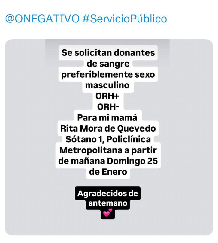 Quien pueda ayudar, favor repostear. 
Es la mamá de una gran amiga. 
#SERVICIOPÚBLICO #donantesdesangre