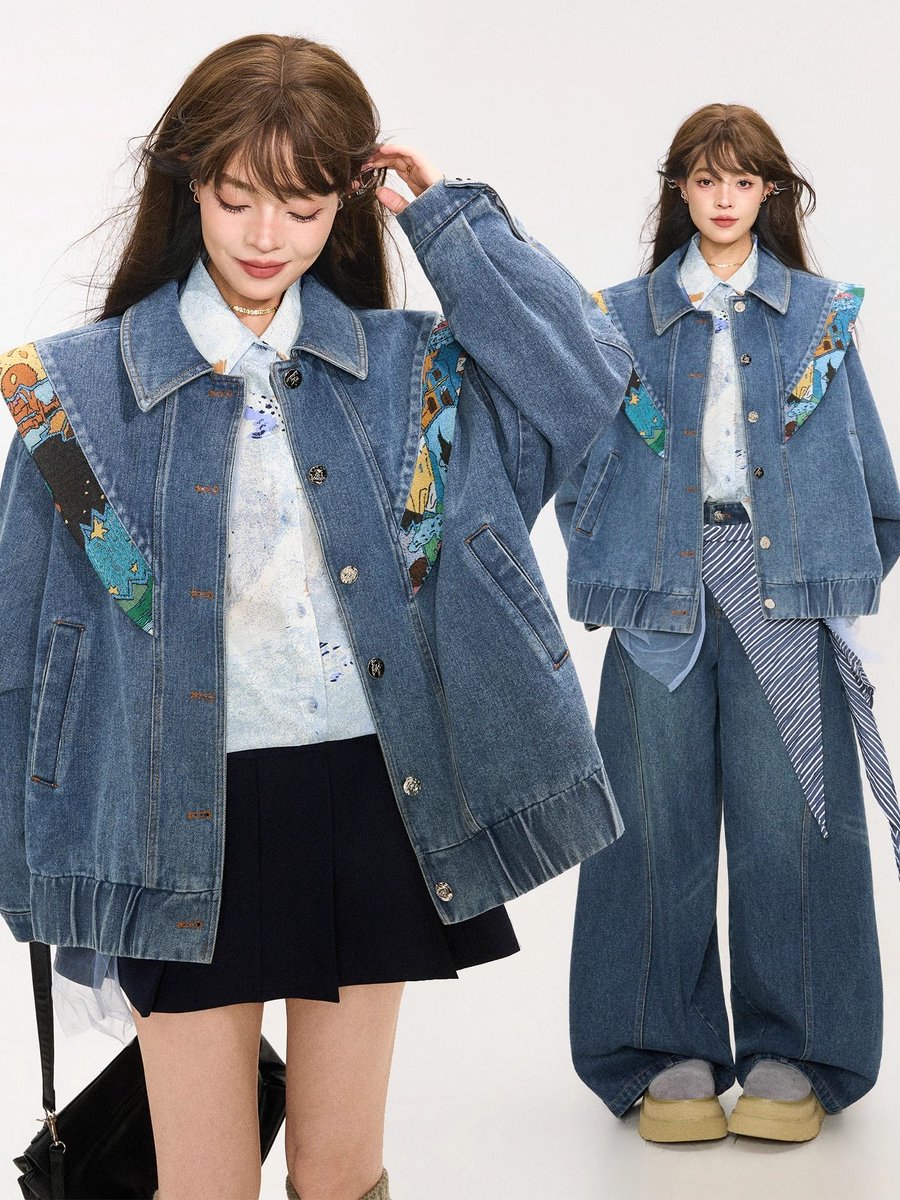 ManusMachina西洋油彩画のリボンデニムジャケット