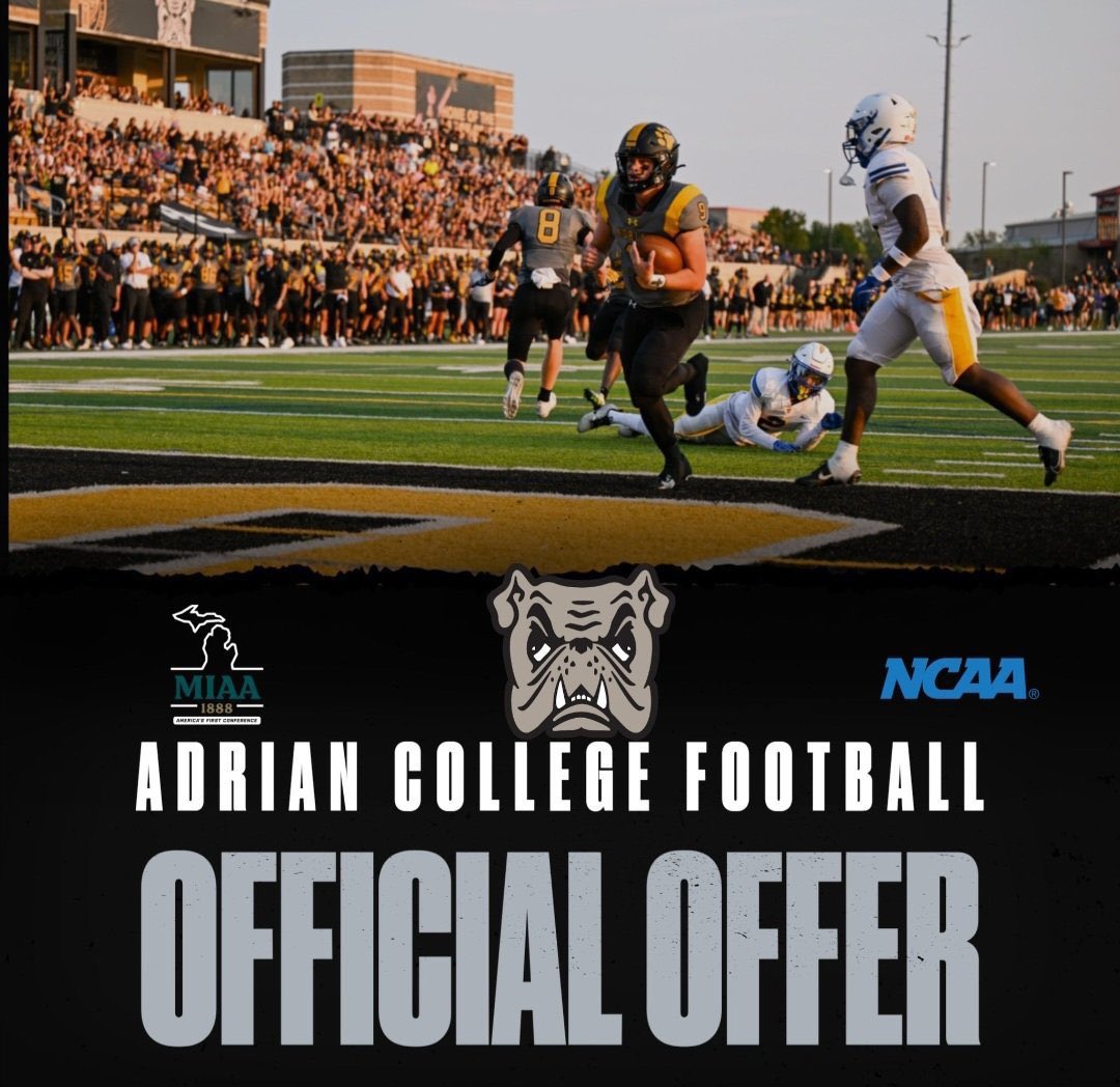 BrendanGrimes_9's tweet photo. Truly blessed to receive an offer from @AdrianCollegeFB after my visit with @Coach_Ty_Palka‼️ @Coach_Palka @coach_glynn9 https://t.co/NFJeYM7BpP