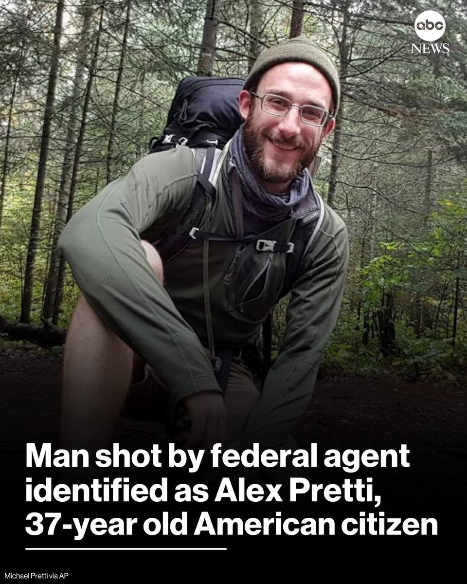 The 37-year-old American citizen killed by a Border Patrol agent was identified as Alex Pretti, according to the AFGE Professional Local 3669, which represents professional employees affiliated with the Minneapolis VA Health Care System. abcnews.link/DWQhLCF