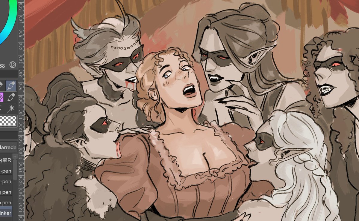 greseadraws's tweet image. lesbian vampires... (wip)