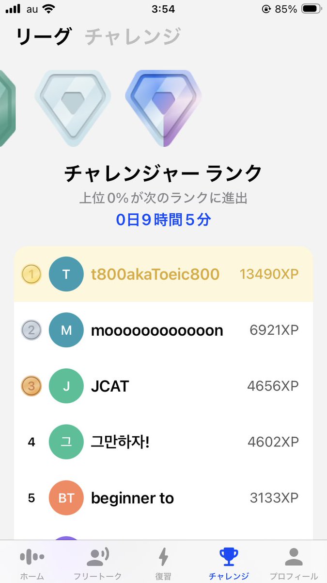 t800akaToeic800's tweet photo. 昨日も5時間Speakアプリ完了！最上位リーグ1位もキープ！土曜日だし8時間ぐらいできるのでは？と思っていたけど、平日と同じ5時間しか出来なかった💦
無駄な時間の短縮が必要か
#Speak #英語学習 #CEFR   #PROGOS  #TOEIC https://t.co/IBReUzArG5