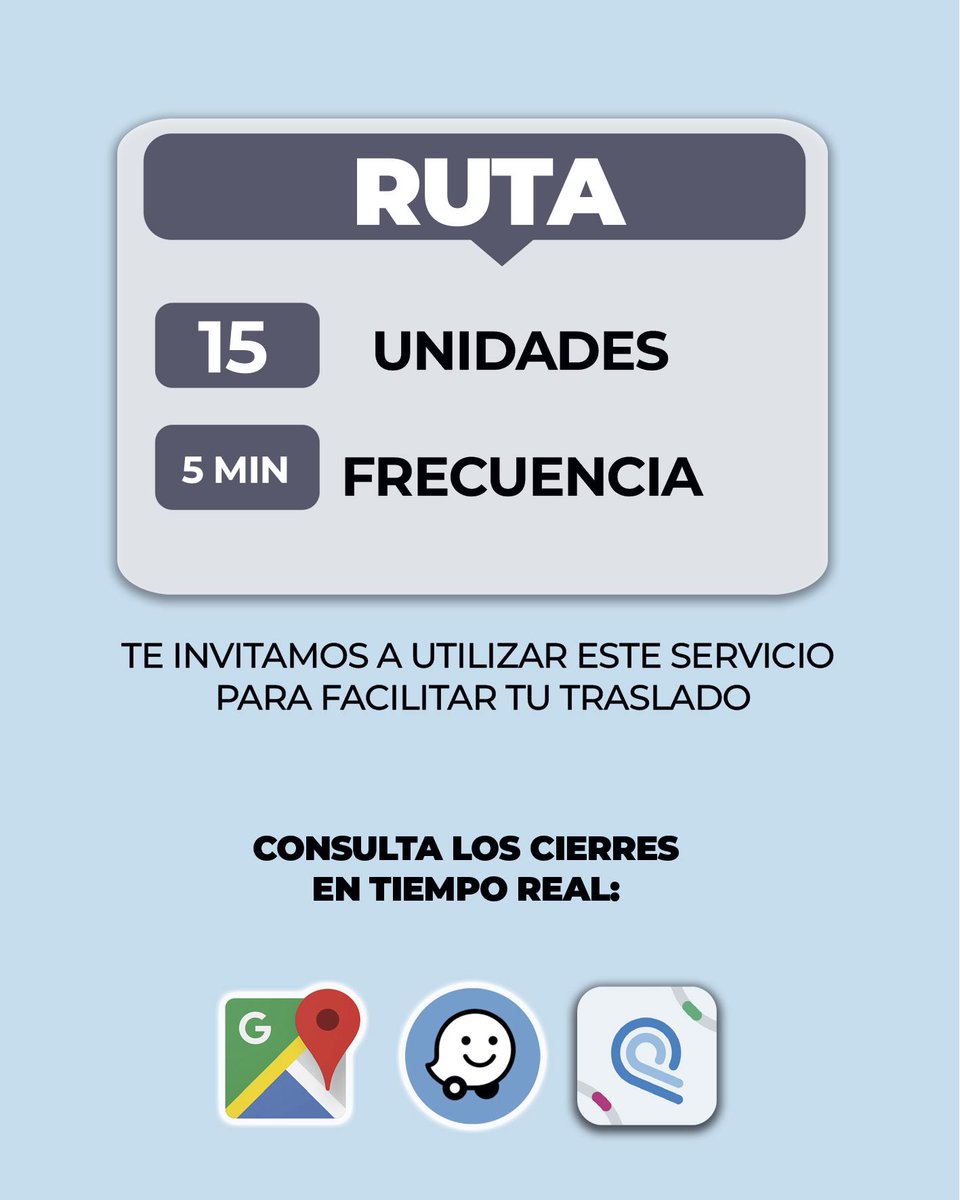 ¿Sabías que durante la obra del tren habrá una ruta gratuita para cruzar la zona?

🚍Para facilitar tu traslado durante las obras, se habilitará una ruta de apoyo SIN COSTO, manteniendo el transbordo cero. Este operará con 15 unidades y una frecuencia de 5 minutos.

En total, 10