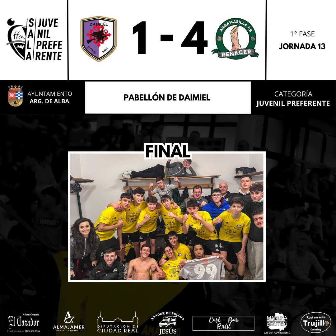 |JUVENIL PREFERENTE|

Daimiel FS Juv. 1-4 Juv. Preferente
⚽️ Aitor Domínguez 
⚽️ Pedro
⚽️ Conesa
⚽️ Aitor Ropero

Importante victoria de los nuestros para colocarse 3° en la clasificación.

#PasiónPorLoNuestro  #HayCantera