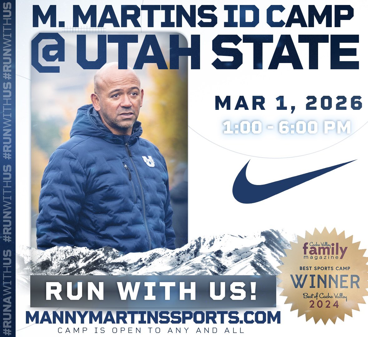 USUSoccer's tweet photo. MM Winter Soccer ID Camp @ Utah State! March 1, 2026
Come learn from, and showcase your talents in front of the back-to-back-to-back Mountain West champions 🏆🏆🏆
Spaces are limited! Register today at https://t.co/6iL8pgRRJ3

#RunWithUs #AggiesAllTheWay https://t.co/tAiM6o0HDP