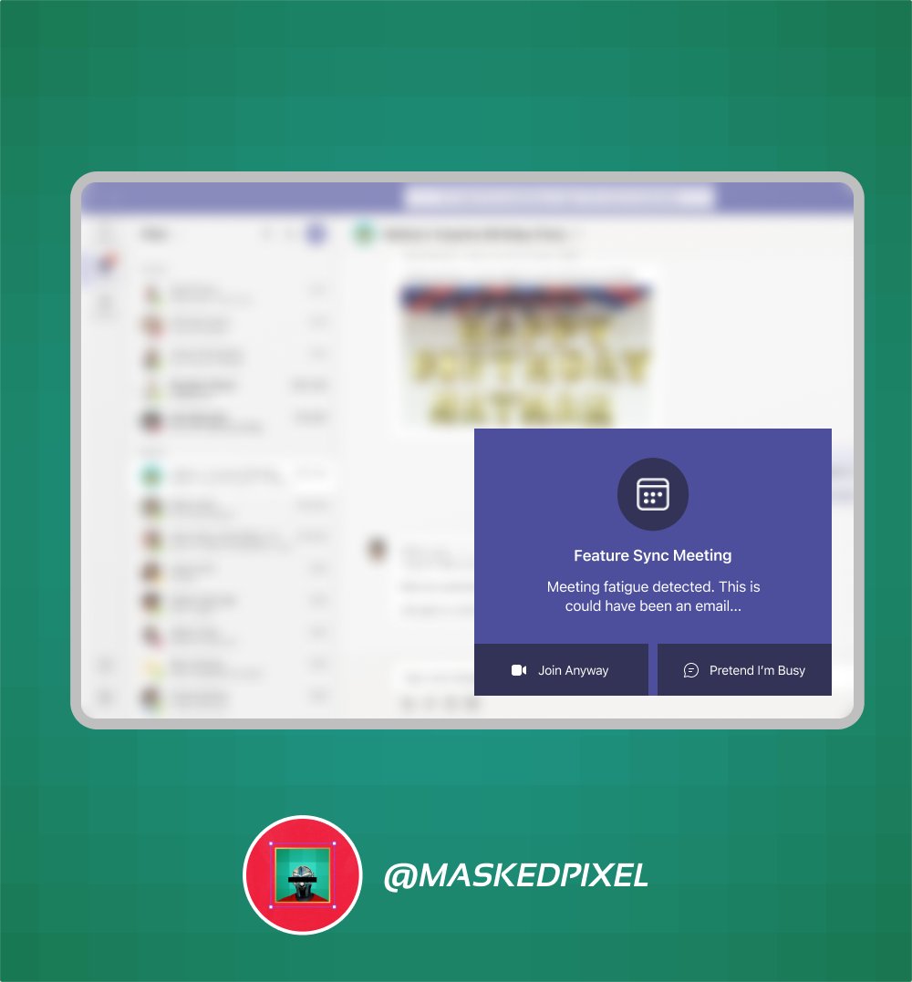 Microsoft Teams knows this meeting is a waste of time

#MicrosoftTeams #Slack #UXDesign #ProductDesign #DesignTwitter