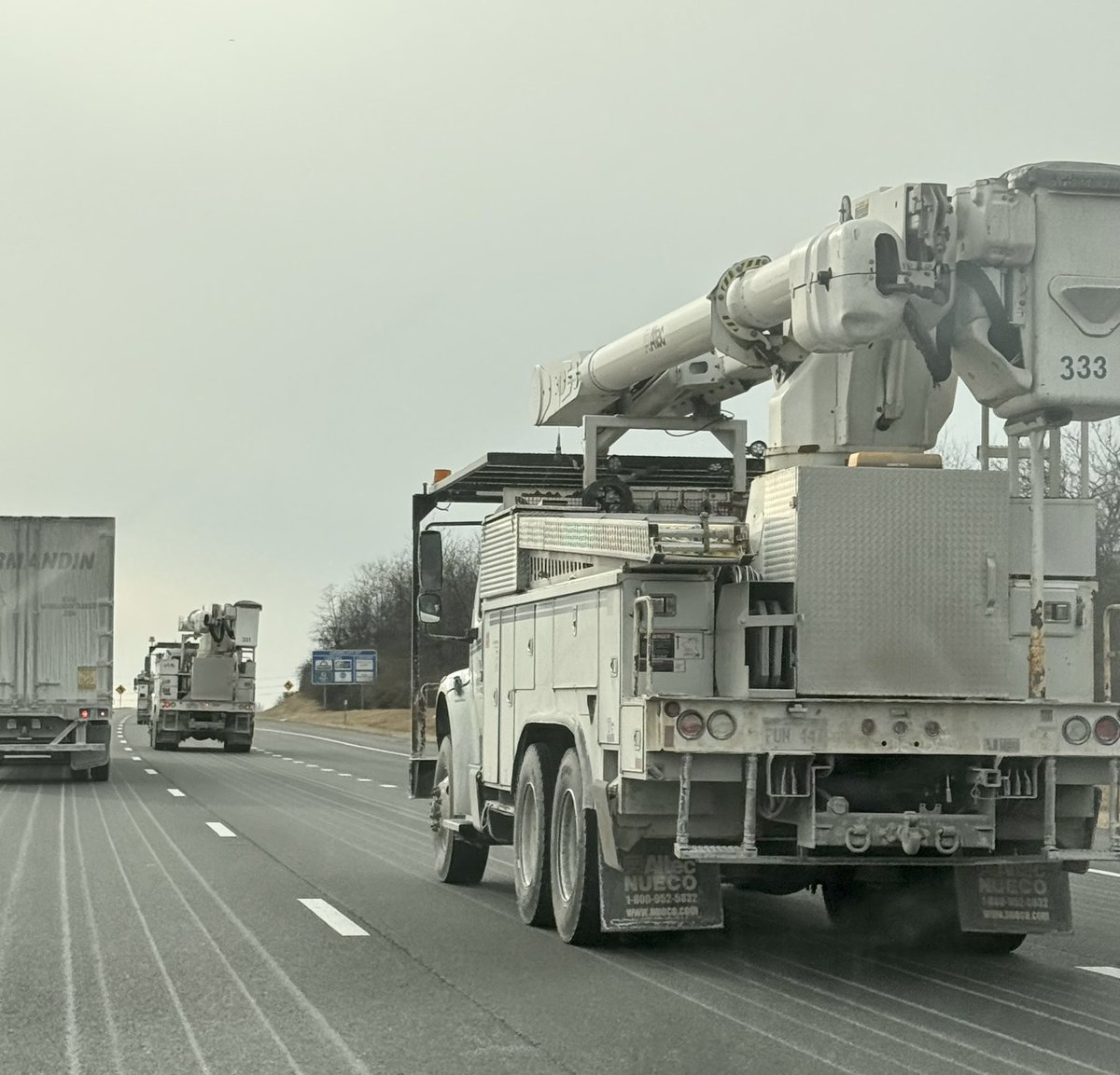 Osinttechnical's tweet image. Convoy of Canadian linesmen heading south earlier today to help repair storm damage in the U.S.