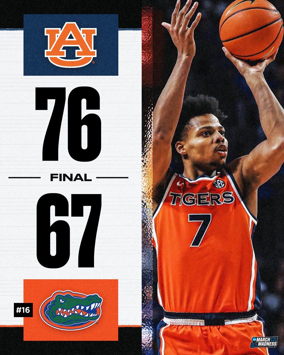 MarchMadnessMBB's tweet image. AUBURN TAKES A FINAL FOUR REMATCH 🐅

Tigers grab an impressive victory over No. 16 Florida 👏