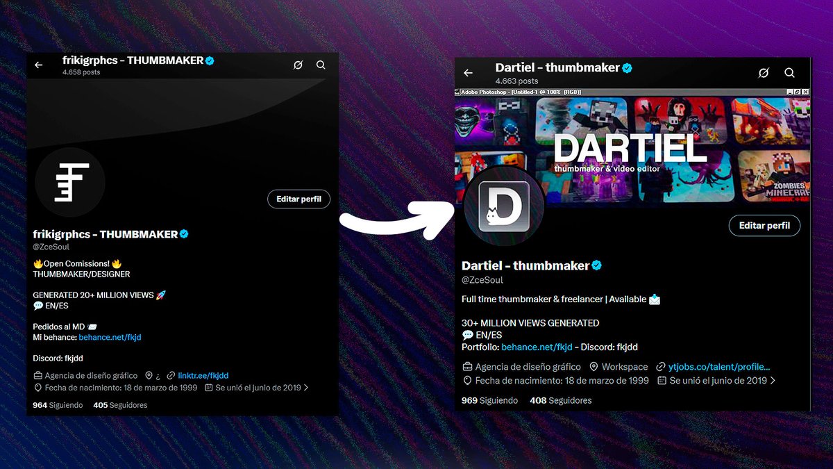 ▶️Así empieza mi nueva época como diseñador, ahora, trabajaré tanto GFX como VFX.

Seguiré enfocado en entregar la máxima calidad. ✅

💼behance.net/fkjd