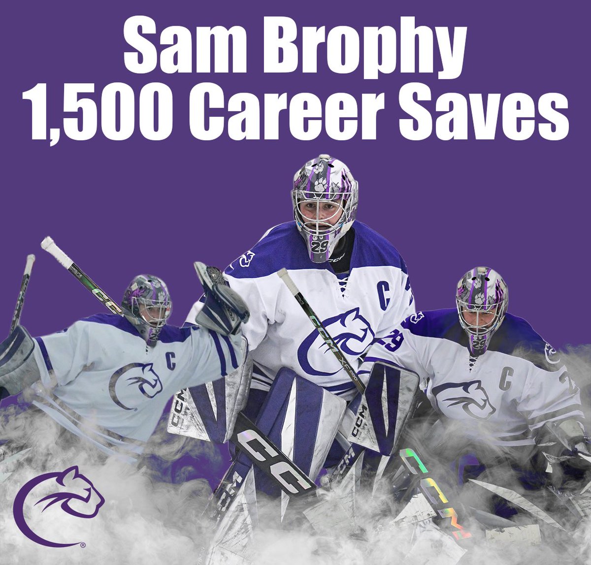 ChathamCougar's tweet photo. Senior goaltender Samantha Brophy surpassed the 1500 save mark, over the  weekend. She ranks in the top 5 all time in saves in Women’s Hockey history. 🥅

Congrats Sam!

#rollcougs https://t.co/EegupM2NWV