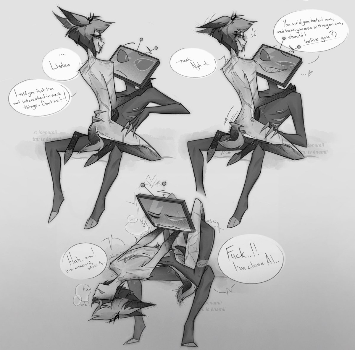 I finally decided to take part in DTIYS by <a href="/debergerac_art/">🔞De Bergerac🔞</a>  by the way, this is the first time I've drawn something like this🫣
#debergerac35k #HazbinHotel #RadioStatic #Alastor #Vox