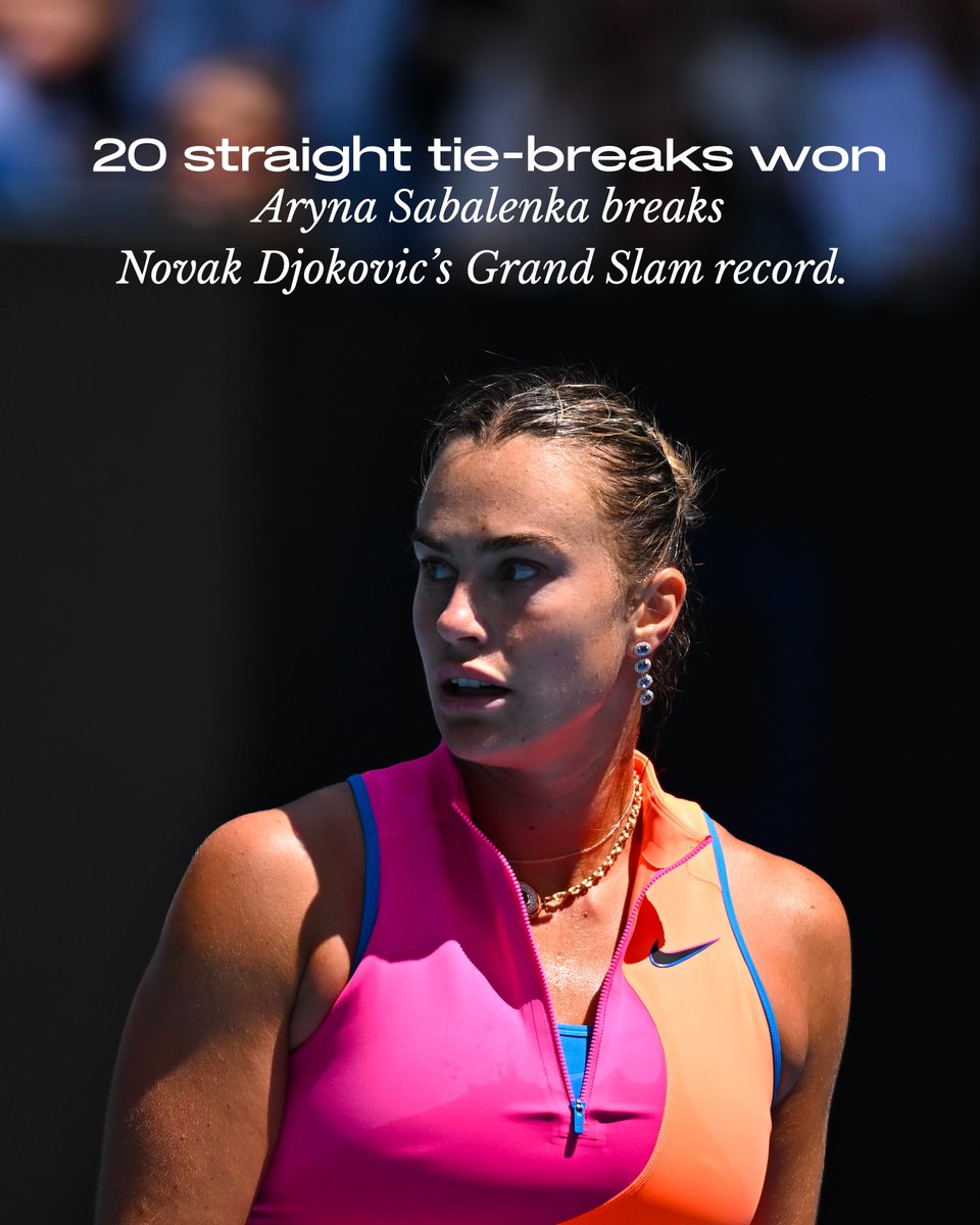 rolandgarros's tweet image. Aryna Sabalenka is the most dominant player in tie-breaks, breaking one of Novak Djokovic’s records 🤯

#AO26