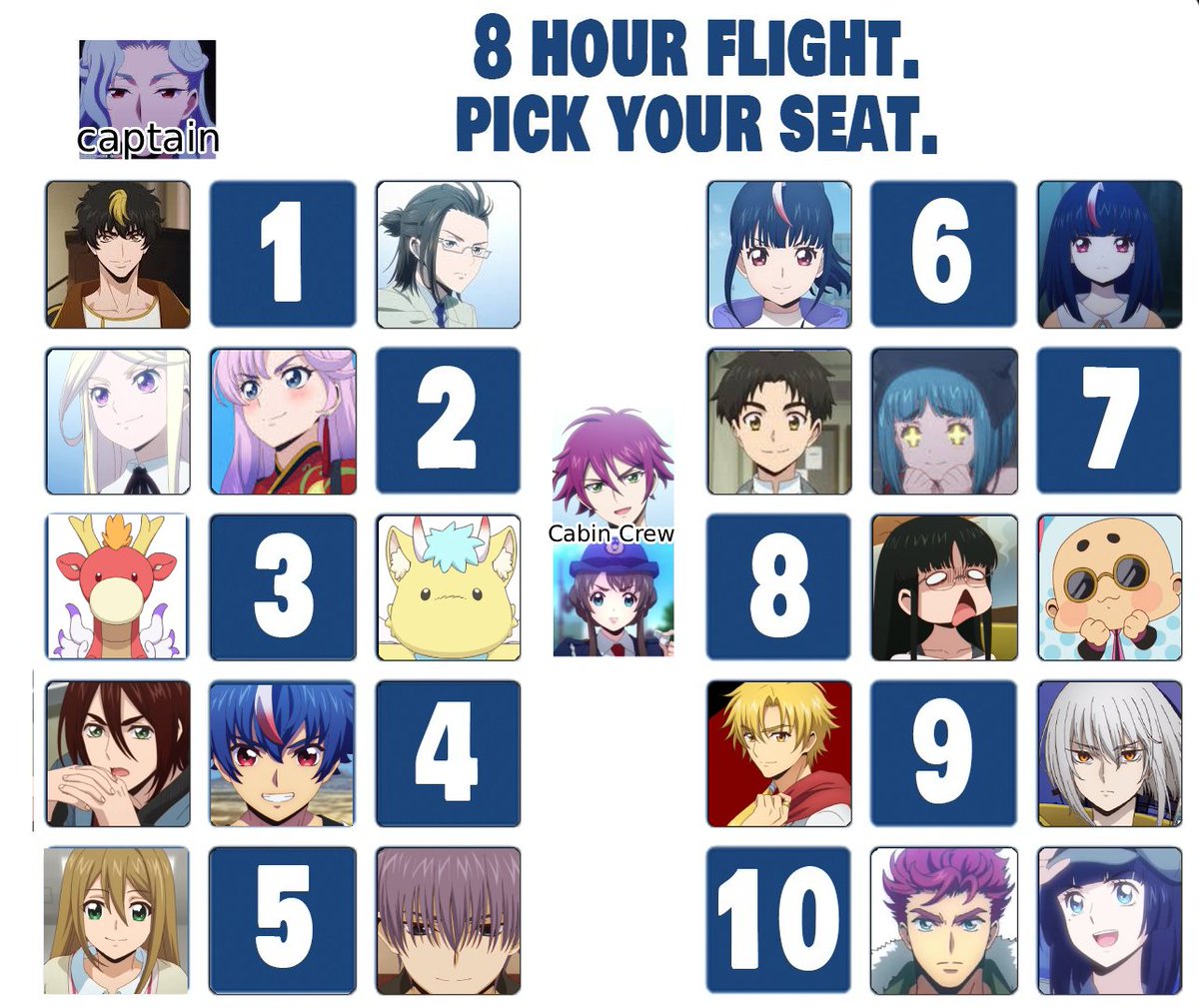 chiakianykayume's tweet image. Welcome to VGD flight you will go to Paris to meet Yu-yu
Captaion Zakusa will take you to destination with 2 Cabin Crew Kuon and Tomari

Please pick your seat: