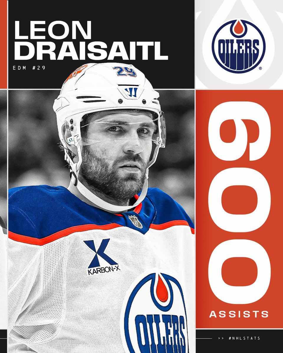 Leon Draisaitl became the fourth player in <a href="/EdmontonOilers/">Edmonton Oilers</a> history to record 600 career assists, joining Wayne Gretzky (1,068), Connor McDavid (777) and Mark Messier (642). #NHLStats 

Watch now in 🇨🇦 (<a href="/Sportsnet/">Sportsnet</a>), 🌎: nhl.com/watch