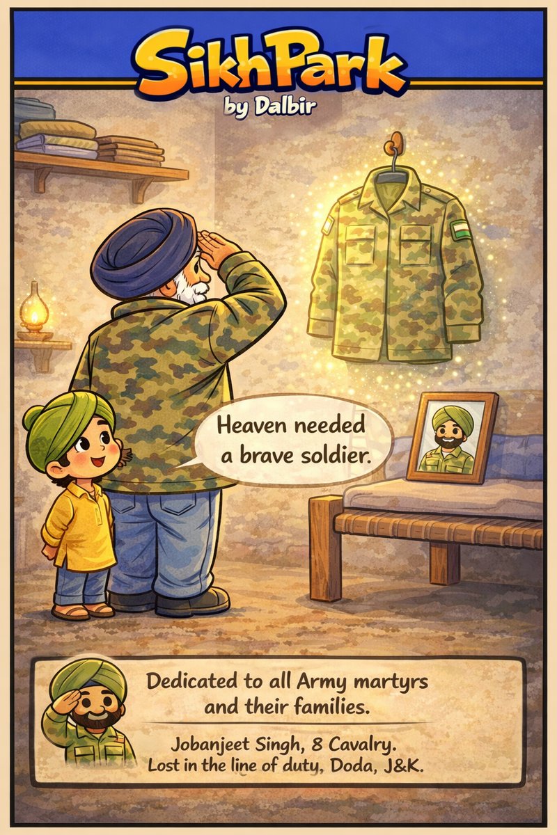 A father saluting his son, one last time. 
Jobanjeet Singh was serving with the 8 Cavalry when he lost his life in an accident in Doda, J&amp;K 🇮🇳
His father, Subedar Major (Retd.) Balvir Singh, wore his old army uniform to give his son a final salute, as he was cremated with state