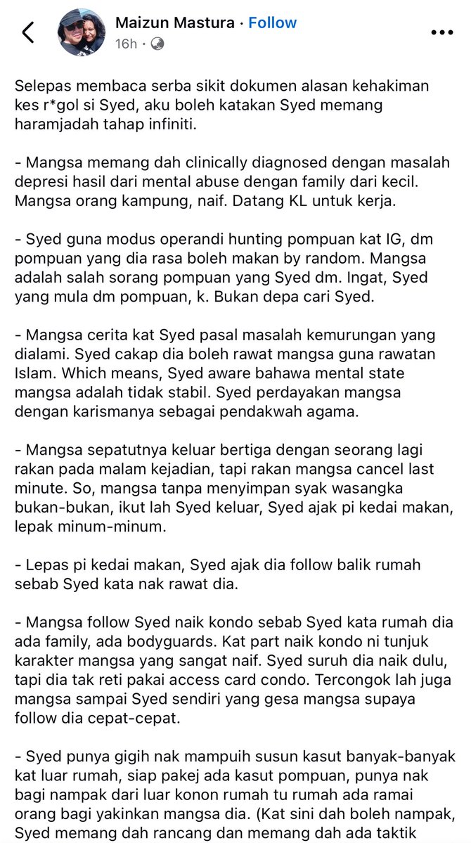 Da’i Syed Menangis, Hukuman Penjara 10 Tahun &amp; Tiga Sebatan Berkuat Kuasa Serta-Merta

Tak mampu baca sampai habis. Kesiannya pada mangsa. Macam dah mahir dengan modus operandi. Mesti dah selalu buat kat mangsa-mangsa lain kan. 

Maaf. Tak boleh terima hujah enablers.