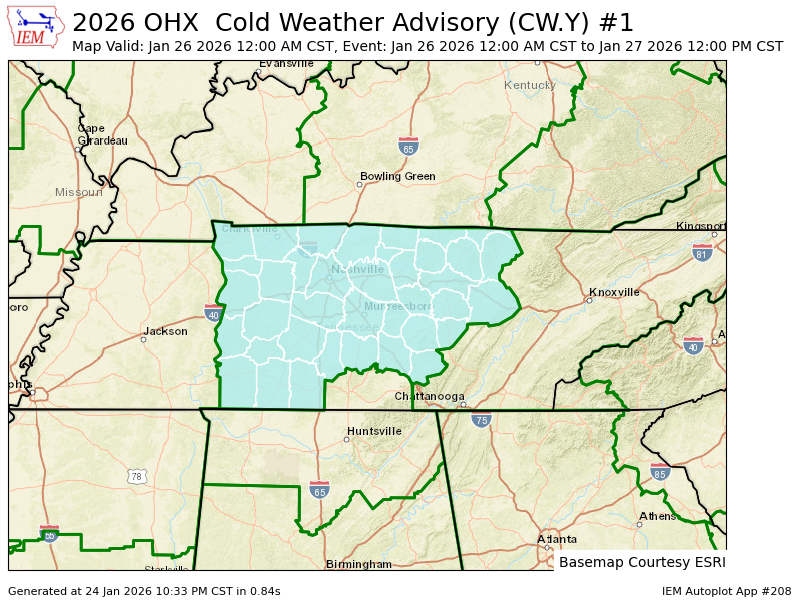 OHX issues Cold Weather Advisory valid at Jan 26, 12:00 AM CST till Jan 27, 12:00 PM CST mesonet.agron.iastate.edu/vtec/f/2026-O-…