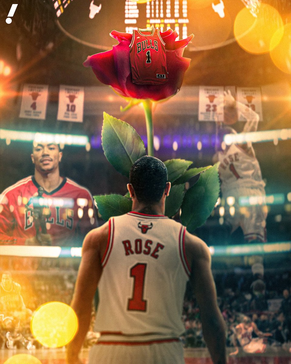YahooSports's tweet photo. NO. 1 TAKES ITS PLACE IN THE RAFTERS 🌹 

Derrick Rose's jersey is now with the Chicago greats 🔥 https://t.co/PJxj9E0LaR