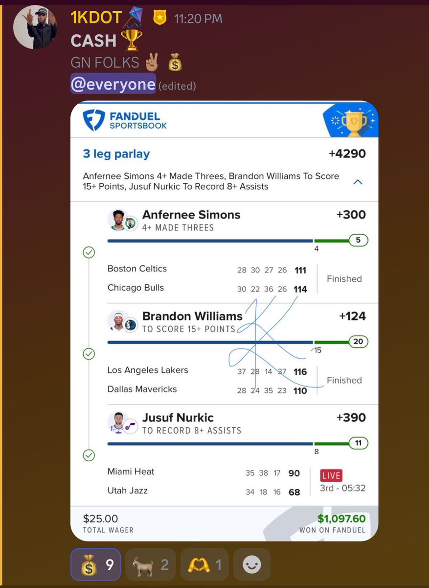 S/o to my capper “1kDot” for cashing the gang out real quick 🔥🏆

Posted FREE in the FREE Discord btw 🆓 
<a href="/TheFundFlippers/">The Fund Flippers’ Den</a> 

LINK TO THE 🆓 DISCORD ⬇️⬇️ 

discord.gg/Qv5xwEKSW

#GamblingX #GamblingTwitter #fanduel