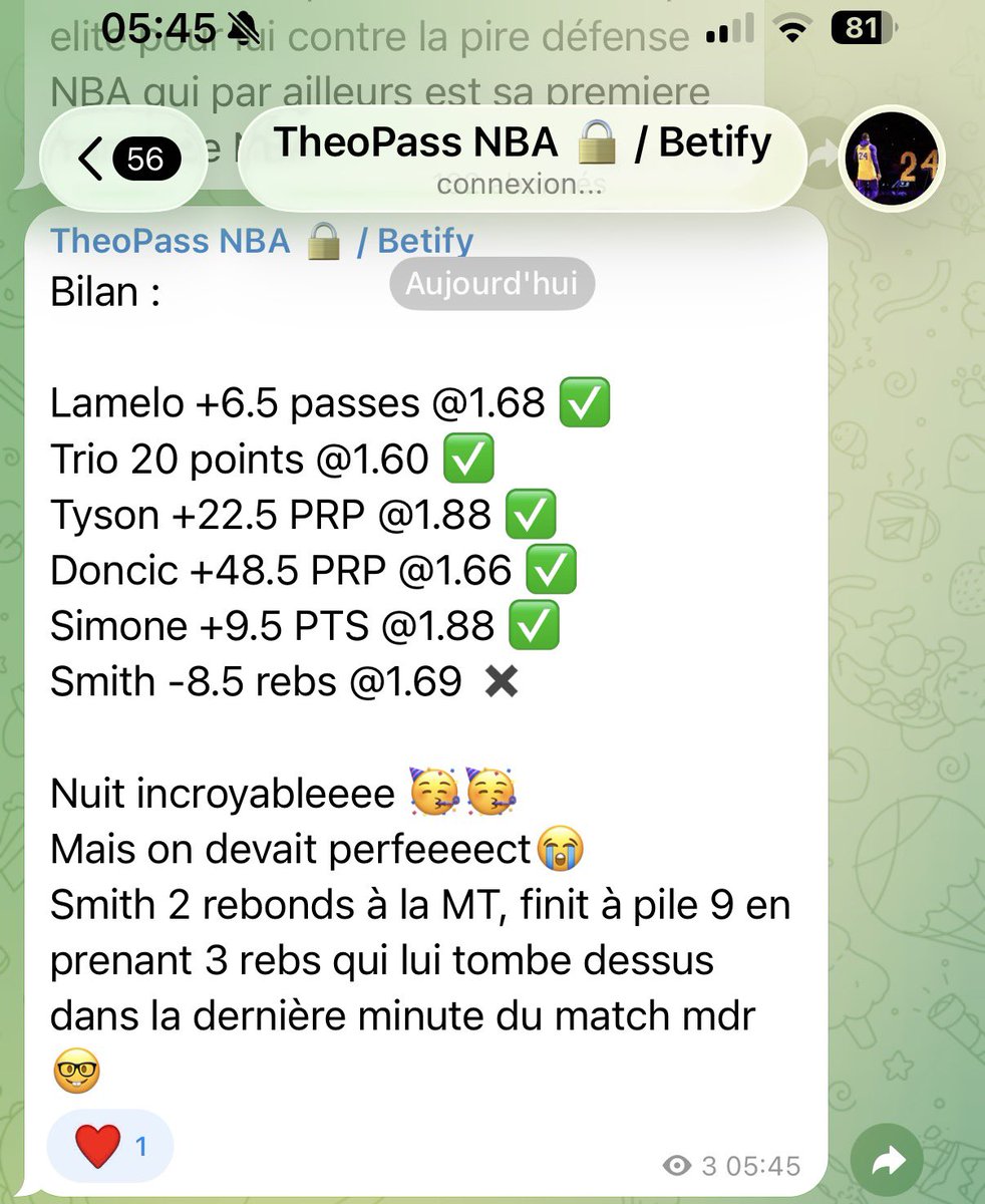 theo69prono's tweet photo. PERFECTTT #NBA ENCORE🔥

Public⬇️
Doncic +48.5 PRP @1.66 ✅
Tyson +22.5 PRP @1.88 ✅
Lamelo +6.5 P @1.68 ✅
Trio 20 Points @1.60 ✅

@Theo69Pass⬇️

5/6 ✅ dans le Pass🔥

ON ARRETE PLUUUUUS C’EST LA FOLIE ICI ET DANS LE PASS🤩🥳

MAX DE TICKETS EN COM⬇️
ET EXPLOSEZ LES ♻️❤️ https://t.co/K9mGb7AZDk