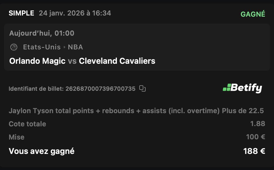 theo69prono's tweet photo. PERFECTTT #NBA ENCORE🔥

Public⬇️
Doncic +48.5 PRP @1.66 ✅
Tyson +22.5 PRP @1.88 ✅
Lamelo +6.5 P @1.68 ✅
Trio 20 Points @1.60 ✅

@Theo69Pass⬇️

5/6 ✅ dans le Pass🔥

ON ARRETE PLUUUUUS C’EST LA FOLIE ICI ET DANS LE PASS🤩🥳

MAX DE TICKETS EN COM⬇️
ET EXPLOSEZ LES ♻️❤️ https://t.co/K9mGb7AZDk
