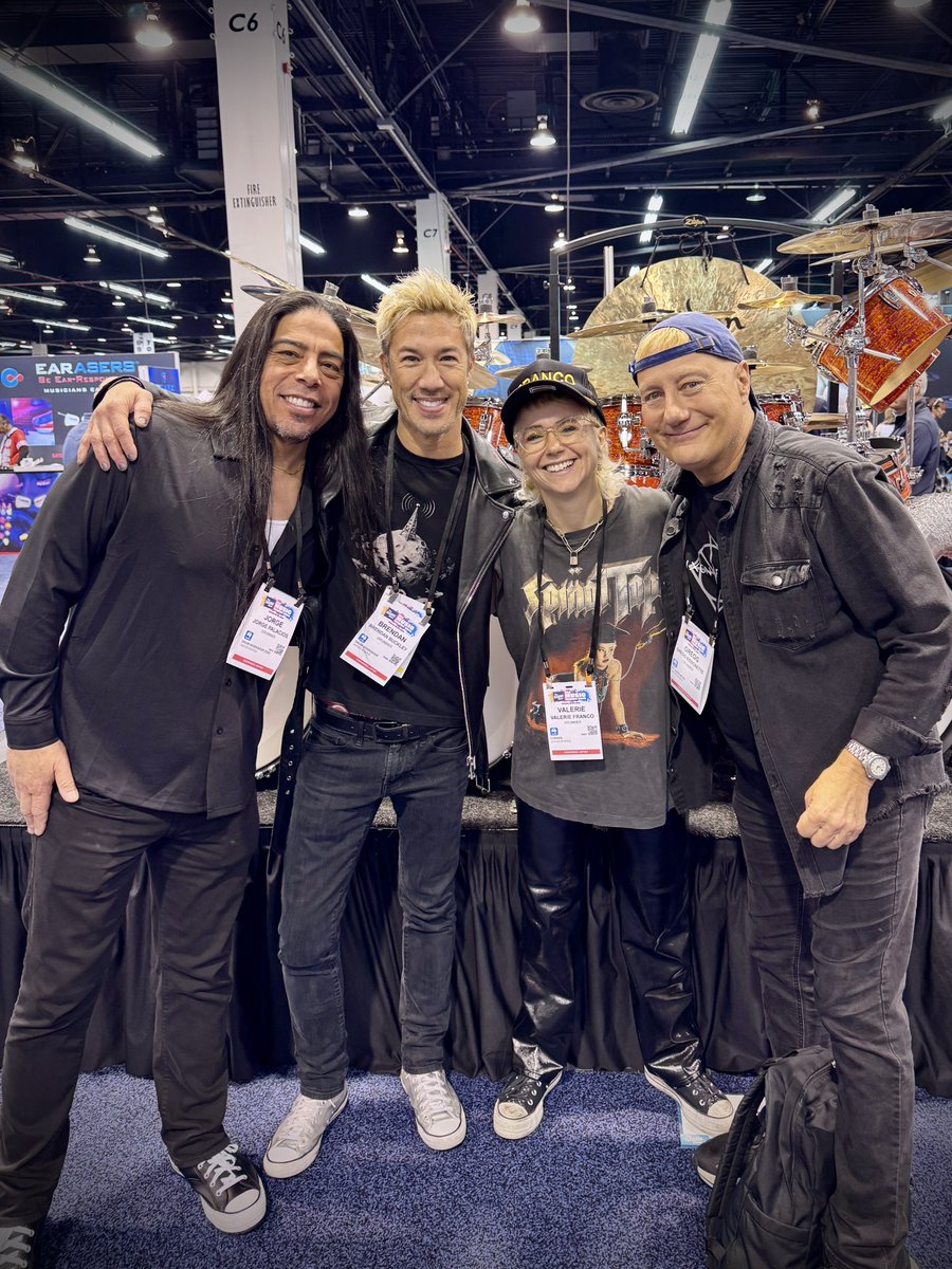 BrendanDrums's tweet image. … spending quality time with Jorge Palacios, Valerie Franco, and Gregg Bissonette.  
#drummers #namm