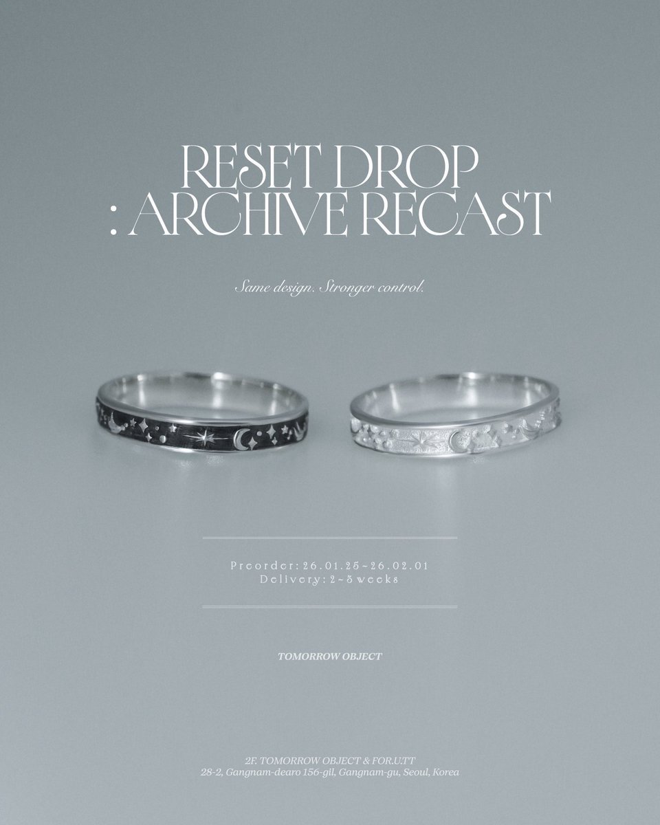 RT EVENT 🫶🏻 RESET DROP : ARCHIVE RECAST PRE-ORDER &amp; NOTICE . FLAT UNIVERSE SALE 30% (26.01.25~26.02.01)

- RESET DROP : ARCHIVE RECAST PRE-ORDER &amp; NOTICE
새해부터 여러가지 이슈가 있어, 많이 찾아주시던 기존 디자인 몇 가지의 복원을 다시 시작하게 되었습니다.
제품 몰드 및 원본 등