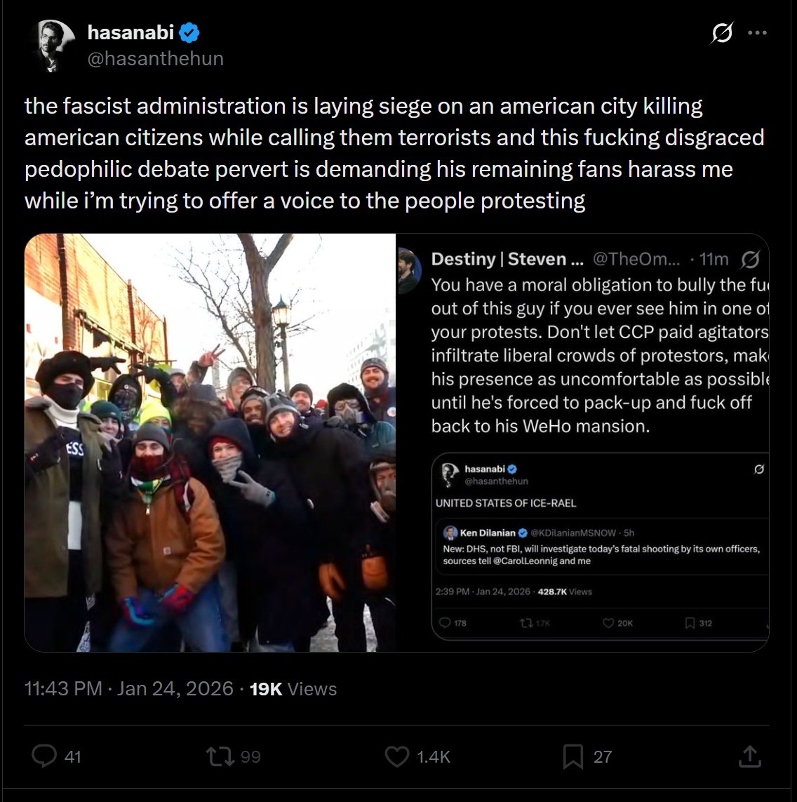 TheOmniLiberal's tweet image. Reminder that @hasanthehun was part of a rape frat in college, fucked unverified young girls in a German brothel that was investigated by authorities, would routinely solicit nudes from his fans and show them off to his friends without telling them, and did all of this as a nepo…