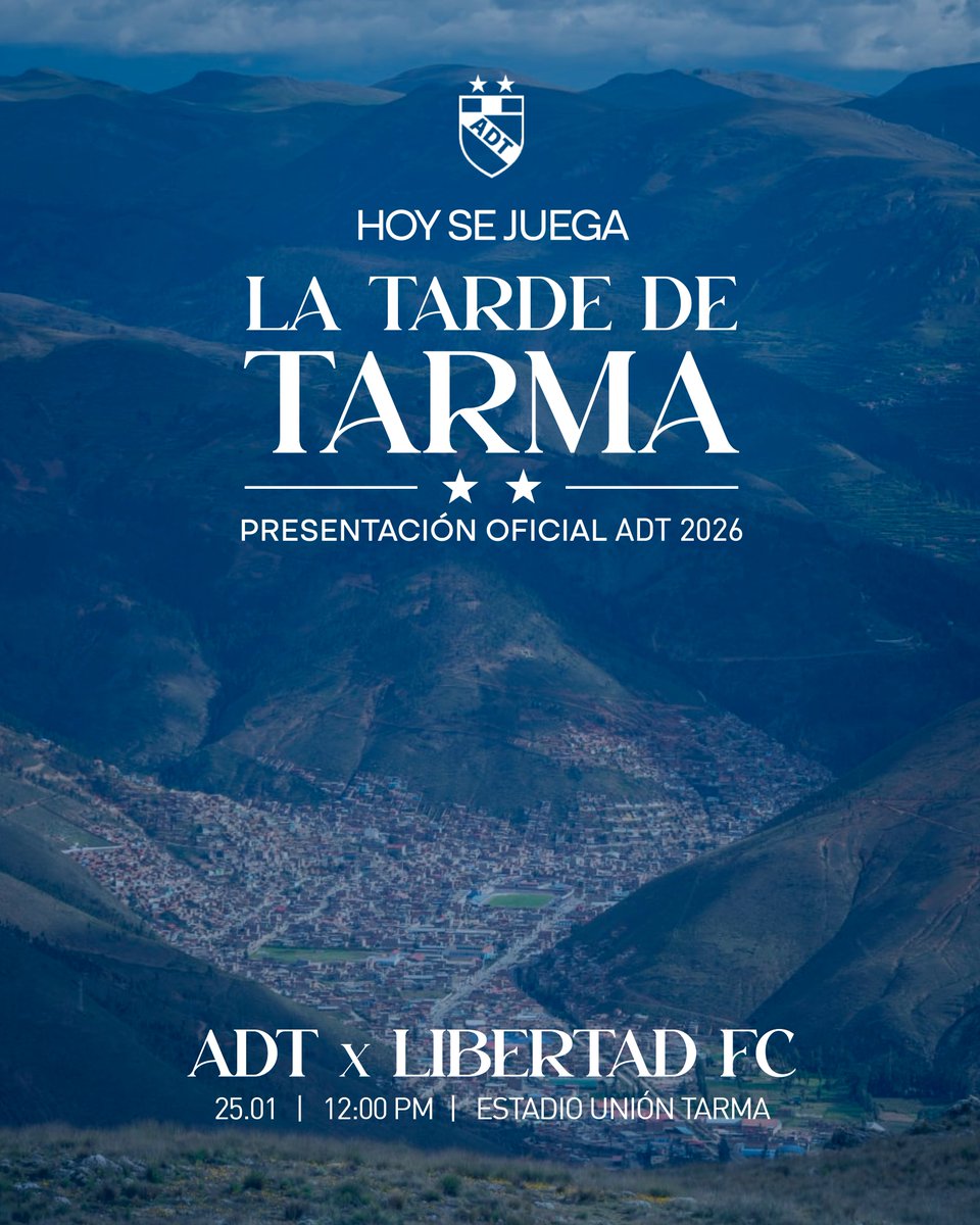 🗣️ ¡Hoy se juega: LA TARDE DE TARMA! 🩵

Nos volvemos a encontrar para celebrar juntos a nuestra ciudad, nuestra gente y el club de sus amores: ADT 🩵

🆚 Libertad FC 🇪🇨
🏟️ Estadio Unión Tarma
⏰ 12:00 p.m.

¡Vamos TARMA! ¡Vamos ADT!

#ADT #LaPasiónDelCentroDelPerú