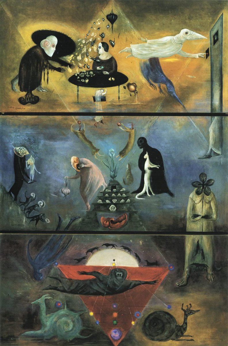 Arteymas_'s tweet photo. Leonora Carrington
Británico-Mexicano, 1917–2011
"Tomé mi camino hacia abajo, como un mensajero, hasta lo profundo", 1977
Óleo sobre lienzo
181 x 120 cm. (71 x 47 pulgadas. )
Colección privada 🐌 https://t.co/75CD1peag7
