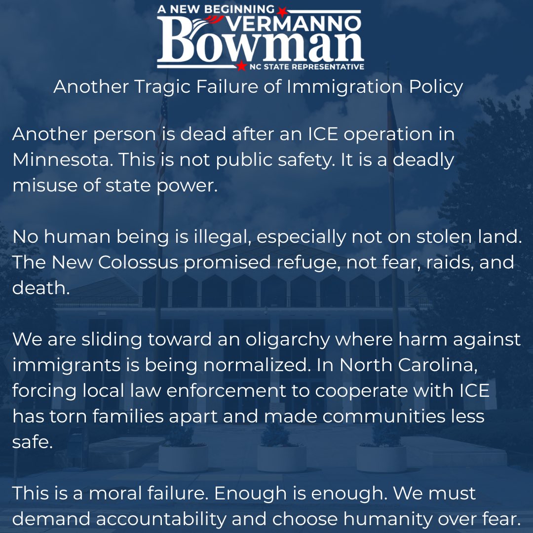 Vermanno19's tweet photo. A reading from The New Colossus.
America promised refuge, not fear.
We must choose humanity over fear.
#AbolishICE https://t.co/kQEmDc4Y0p
