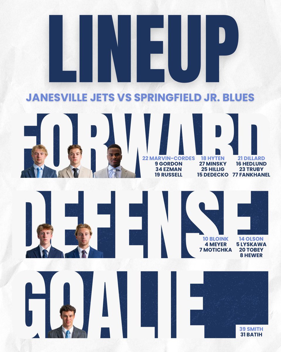 JanesvilleJets1's tweet image. Let’s do it again. Puck drop in 30 ✈️

#JanesvilleJets #NAHL #Lineup