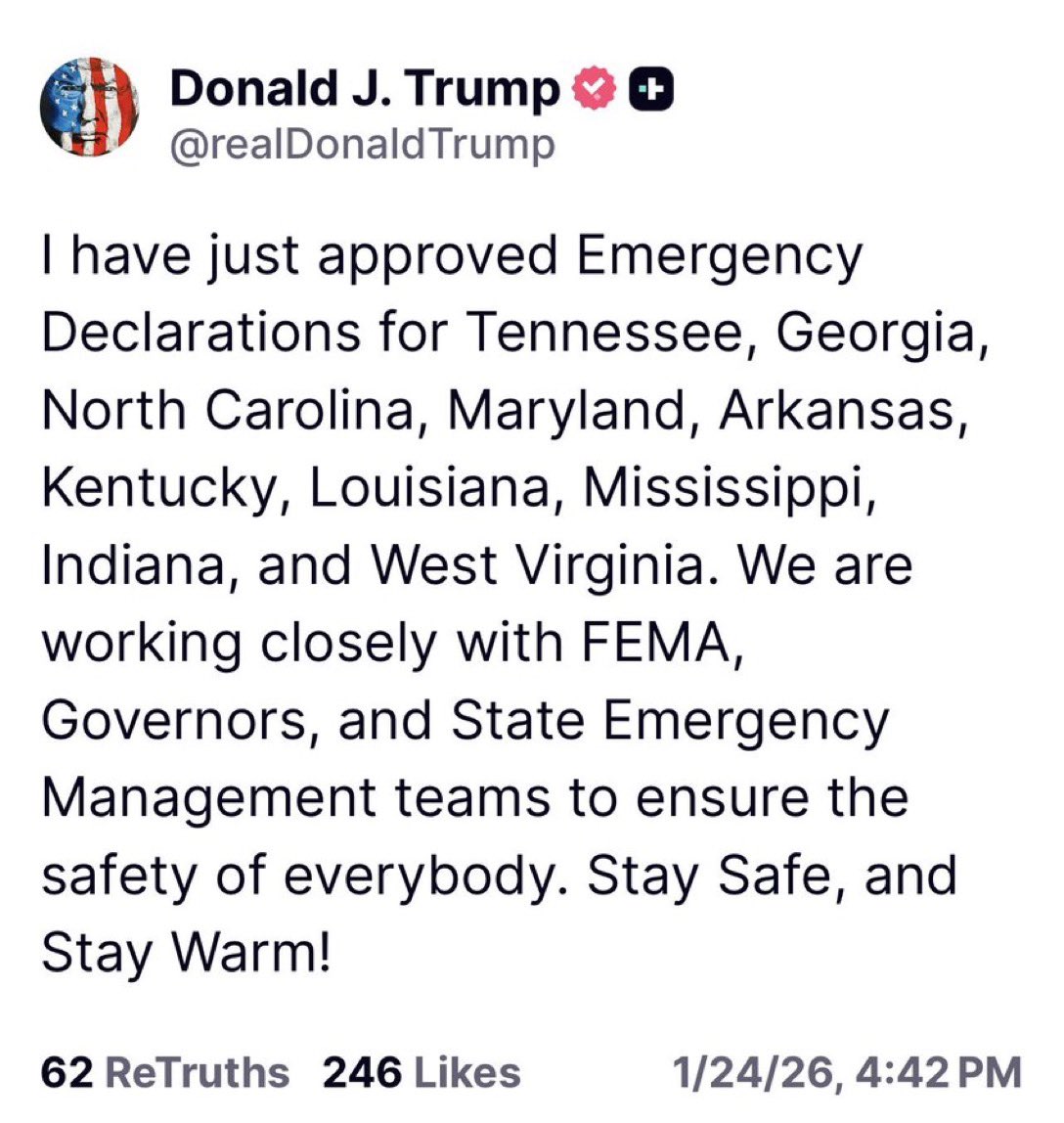 the_17thletter4's tweet photo. This is our GREAT PRESIDENT. Approved EMERGENCY 🚨 Declarations for 10 states. 🙏🇺🇸 https://t.co/ktmE8JglSI