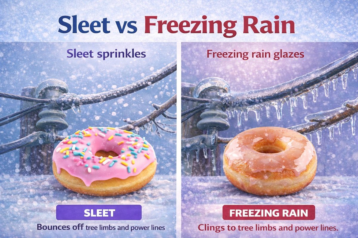 Sleet is inevitable Sunday. Here’s why we don’t want freezing rain.

Snow will change to sleet on Sunday — there’s no getting around that. Sleet is made of tiny ice pellets — partially melted snowflakes that refreeze near the ground. They’re slippery, but the good news is sleet