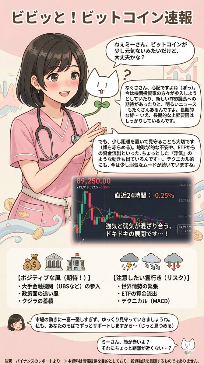 ビットコインの概況をGeminiに作ってもらいました。 今日の解説担当はミーさんです。 情報量少な目。 #btc #なぐさ #ミー ↓