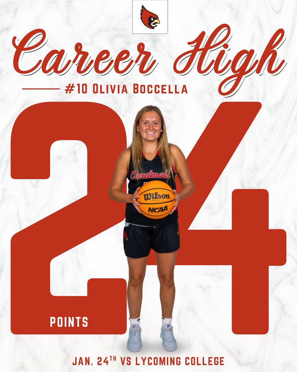 CatholicU_WBB's tweet photo. 2️⃣4️⃣ Points for Boccella!!
•
The sophomore from North Wales, Pennsylvania hit a career high 24 points in only 16 minutes of play, shooting 8-for-10 from beyond the arc!! That also ties a program record for number of threes in a game! 👀👏
•
#GoCards #GoForTheGap #ShootersSHOOT https://t.co/DAe9u0zv3z