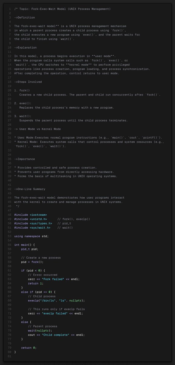 Fork–Exec–Wait Model (UNIX Process Management)