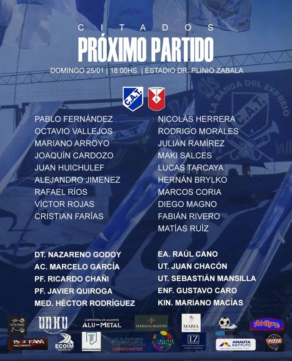 lucasrevollo01's tweet photo. #TorneoRegional Final Región Norte - Partido de vuelta

#TalleresdePerico 🆚️ #TucumanCentral
Global: 0️⃣🆚️2️⃣

📅 Domingo 25/01
🕕 18:00 Hs
🏟 Estadio Dr. Plinio Zabala
 
👨‍⚖️ Matías Carpio Billone
1️⃣🚩 Emanuel Serale
2️⃣🚩 Lucas Coltro
4️⃣ Matías Brombin

CONVOCADOS 🚂 👇🏼 https://t.co/9SlPehwJo8