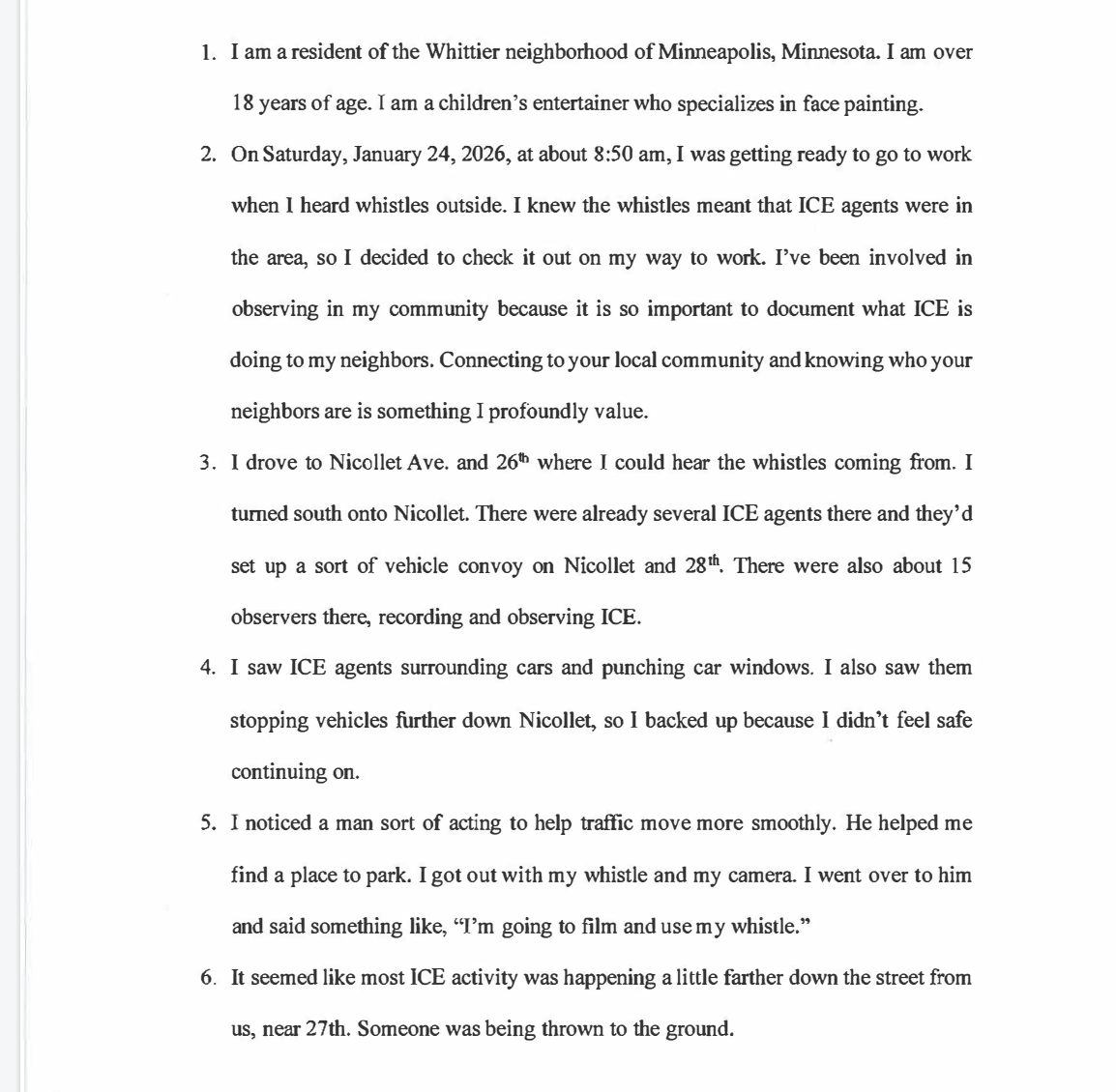 ReichlinMelnick's tweet image. You have to read this. Firsthand affidavit from one of the women who was there and recording the video. She talks about how Alex Pretti was directing traffic when she arrived. She watched him be killed in front of her. She's afraid to go home, worried she'll be arrested.