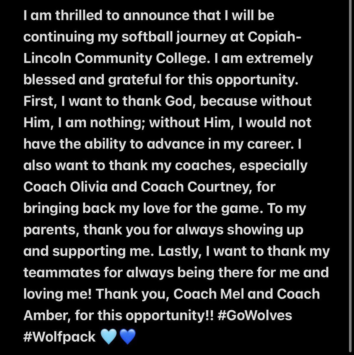 Dreams do come true!! I’m so excited to announce I will be continuing my softball and academic career <a href="/CoLinSoftball/">Co-Lin Softball</a> #gowolves #wolfpack <a href="/ob_burns/">Olivia Burns</a> <a href="/southernstealJO/">Southern Steal Williams 2027</a> <a href="/CoachMeleah/">Meleah Howard</a> <a href="/coachbeall07/">Amber Adcock Beall</a> <a href="/LineDsoftball/">Line Drive Media</a> <a href="/ExtraInningSB/">EXTRA INNING SOFTBALL</a> <a href="/tagupSoftball/">tagup</a> <a href="/gatorjack72/">Girls In The Game</a>