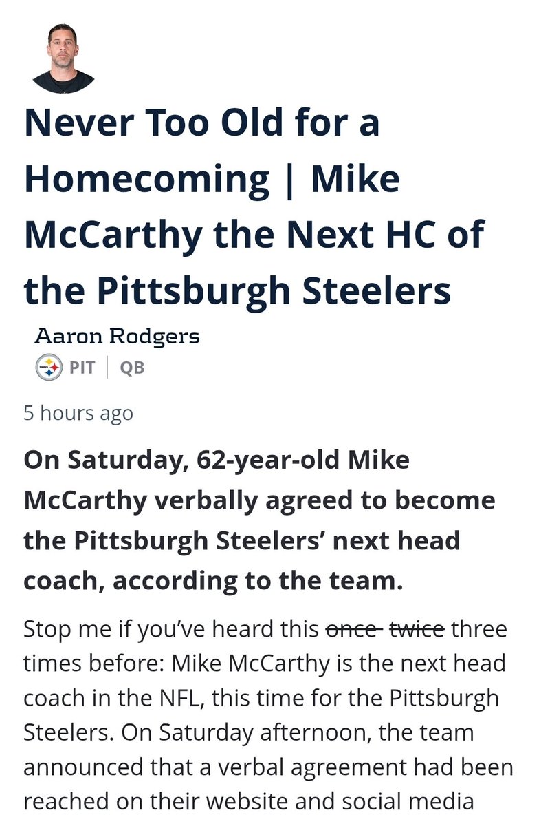 Profiler_Now's tweet photo. They did WHAT?
Mike McCarthy is the next up in the historic lineage of Steelers head coaches.
@BuyAndSellYou has the lowdown... 🔗 in the comments ⤵️⤵️⤵️ #NFL #Steelers #McCarthy #Tomlin #HereWeGo https://t.co/Zk92mJdTws