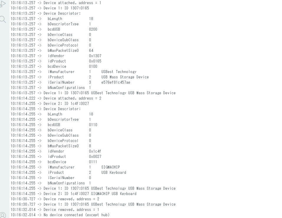 verylowfreq's tweet photo. CH32V203のUSBホストのコードが思ったように動いているので、とても気分がよいです😸
Arduino + Adafruit_TinyUSB + CH32V203C8T6
#tinyusb #ch32v https://t.co/yyCnF2GdaE